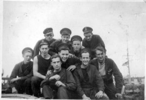 Frank Owston (far left ) and shipmates